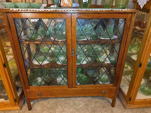 Silky oak display cabinet with leadlight doors