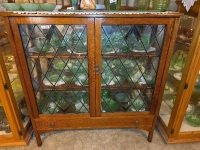 Silky oak display cabinet with leadlight doors