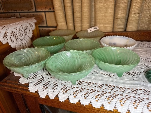 Assorted coloured depression glass bowls