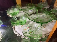 Green depression uranium/glow glass bowl set - 3