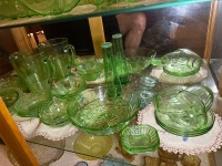 Shelf lot of green depression glass - 2