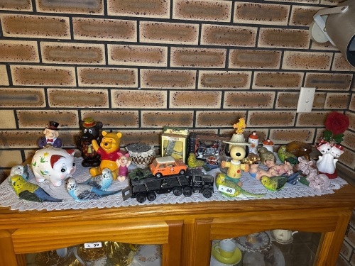 Shelf lot of various figurines, trinkets, models etc