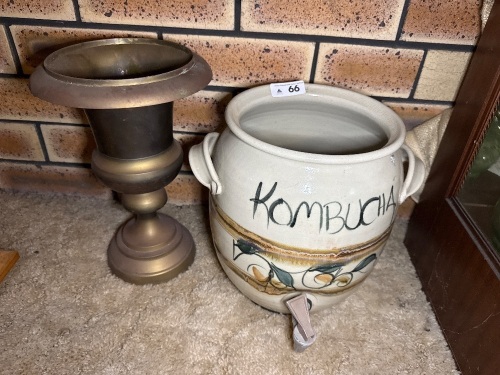Brass vase and Kombucha pottery dispenser