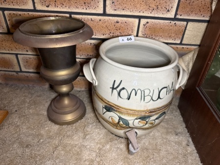 Brass vase and Kombucha pottery dispenser