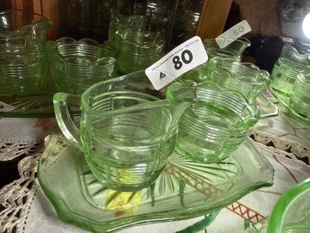 Green depression glass cream and sugar set (QTY CHOICE 79, 80, 81)