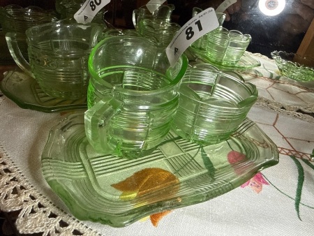 Green depression glass cream and sugar set (QTY CHOICE 79, 80, 81)