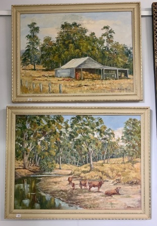 2 Original Oil on Board Artworks Signed Eileen Nuss