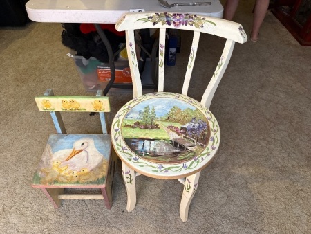 Two chairs painted by Shirley.A.Cole