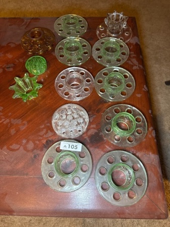 Assorted glass flower frogs