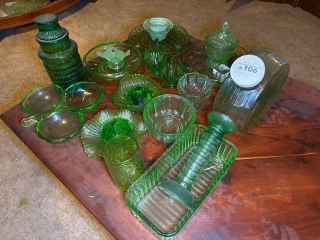 Assorted green glass