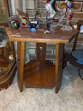 Vintage silky oak side table with bottom shelf