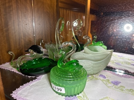 Assortment of glass swans