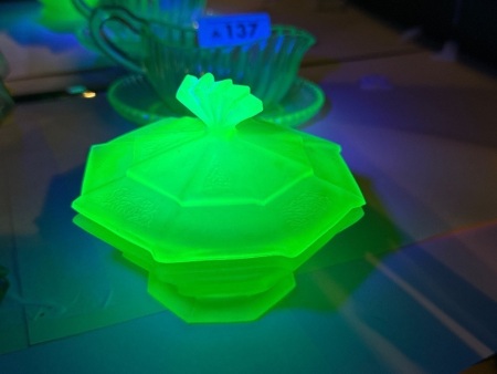 Deco green uranium/glow glass trinket bowl