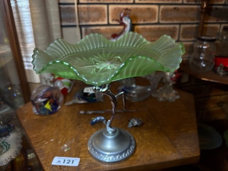 Art deco chrome Chrome and green glass Comport
