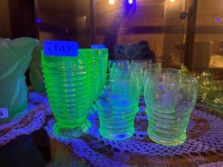 6x Green uranium/glow glass glasses