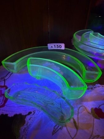 3x Green uranium/glow glass float bowls