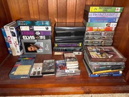 Assortment of DVDs, VHS, and cassette