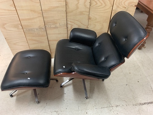 Retro Mid Century Eames Style Lounge Chair + Ottoman