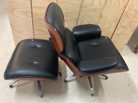 Retro Mid Century Eames Style Lounge Chair + Ottoman - 2