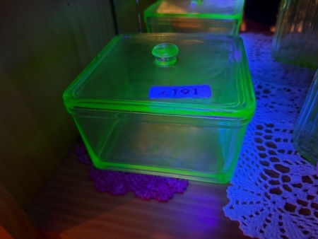 Green uranium/glow glass butter dish