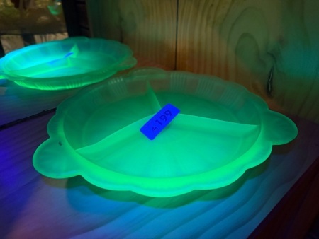 Frosted green depression, uranium/glow glass serving platter