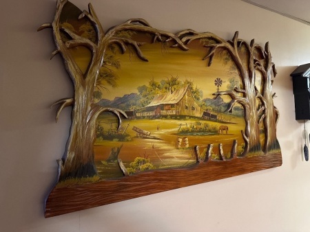Wooden carved and painted wall art