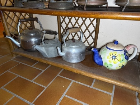 Shelf lot of vintage tea pots