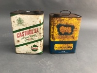 Vintage. 2 x 1 Gallon Oil Tins, 1 x Golden Fleece, 1 x Castrol