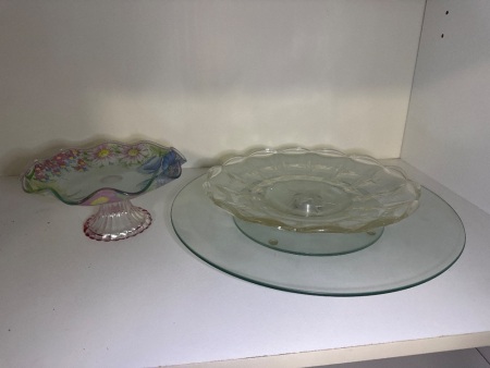Glass Lazy Susan, plate, and pedestal Comport