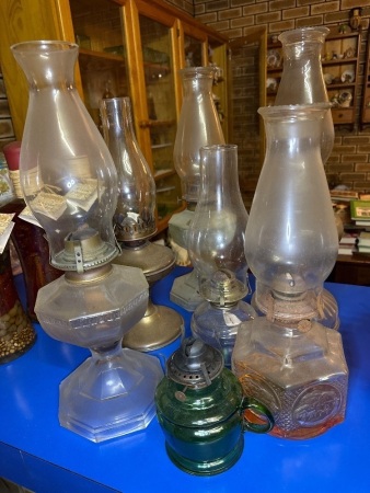Assorted Vintage oil lamps mostly glass