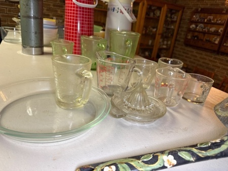 Clear glass measuring jugs etc