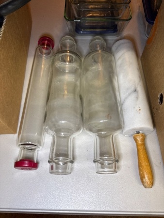 Three glass rolling pins plus stone pin for repair