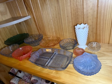 Assorted coloured glass items