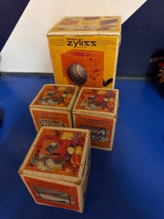 Vintage Zyliss grater and accessories in original boxes