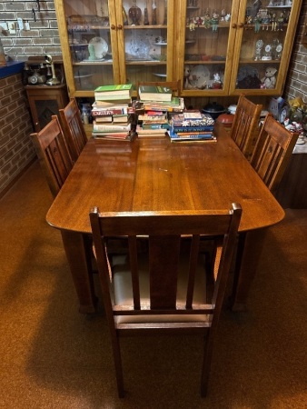 Six seater silky oak dining suite including two carver chairs