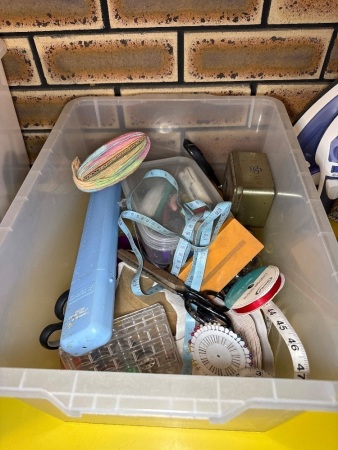 Box of assorted sewing items