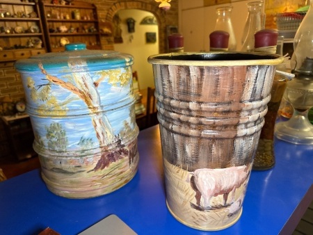 2 tins hand painted by Shirley A Cole