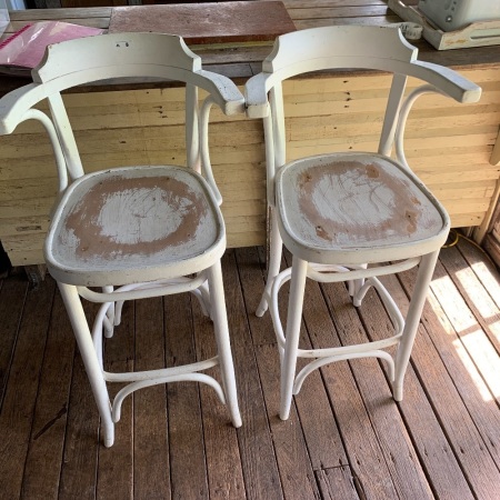 2 Shabby Bentwood Bar Stools