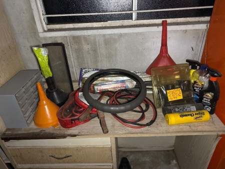 Shelf lot of car care items etc