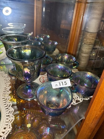 Amethyst carnival, glass goblet and cups