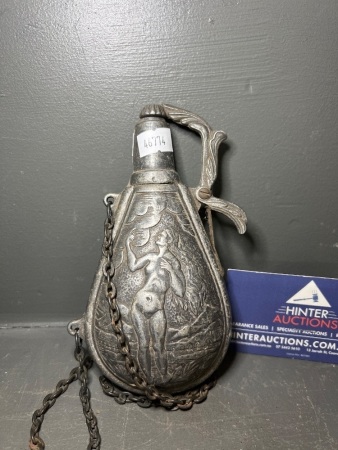 Vintage French Pewter Gunpowder Flask