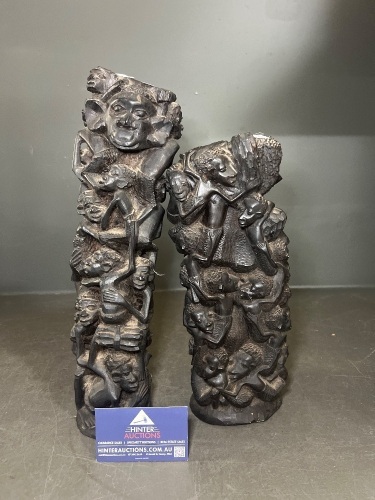 2 x Traditional Tree of Life Unmarked Totem Sculptures