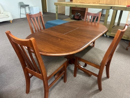 Vintage Wooden Oval Expander Dining Table with 4 Chairs
