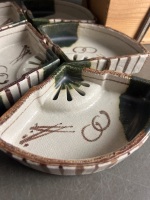 Oribe Ware Japanese Fan-Shaped Bowl Set of 5 - 2