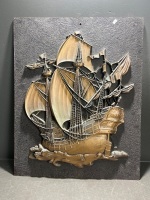 Large Gold Frame and Ship Wall Artwork - 5