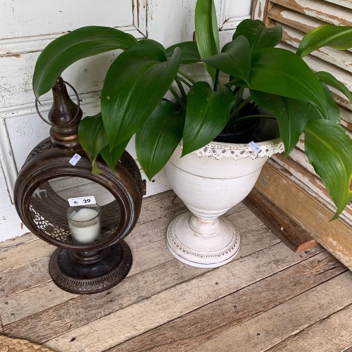 Shabby French Style Tin Jardiniere & Bronzed Candle Lamp