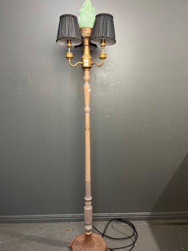 Art Deco Floor Lamp with Flame Glass Centre Shades
