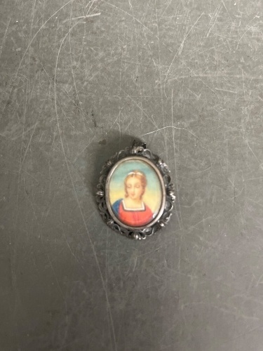 Antique Hand Painted Brooch Pendant - Marked