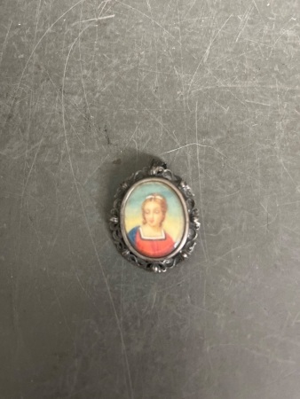 Antique Hand Painted Brooch Pendant - Marked