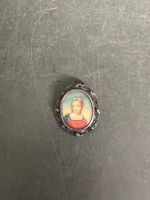 Antique Hand Painted Brooch Pendant - Marked